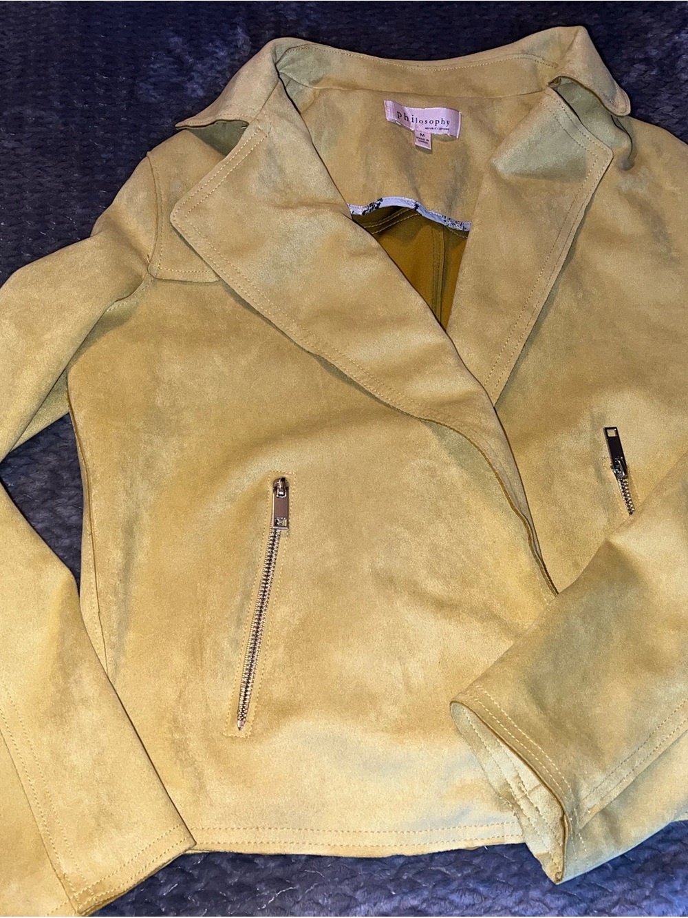 Philosophy Mustard Yellow Suede Moto Jacket